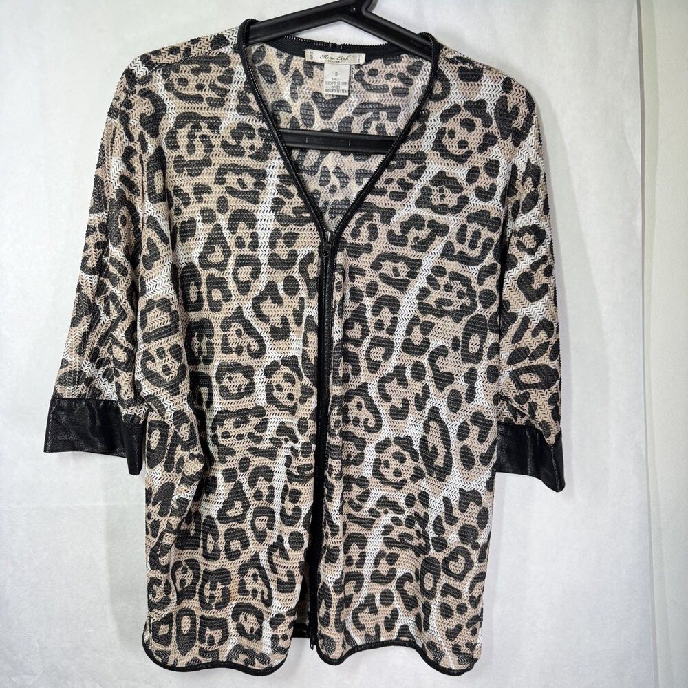 Mona Leah Couture Womens Zip Front Jacket Black Beige Abstract Pattern S Animal